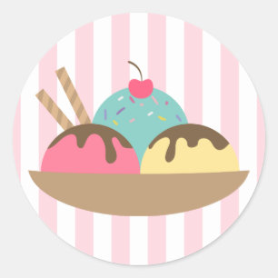 Striped Ice Cream Sundae Round Sticker
