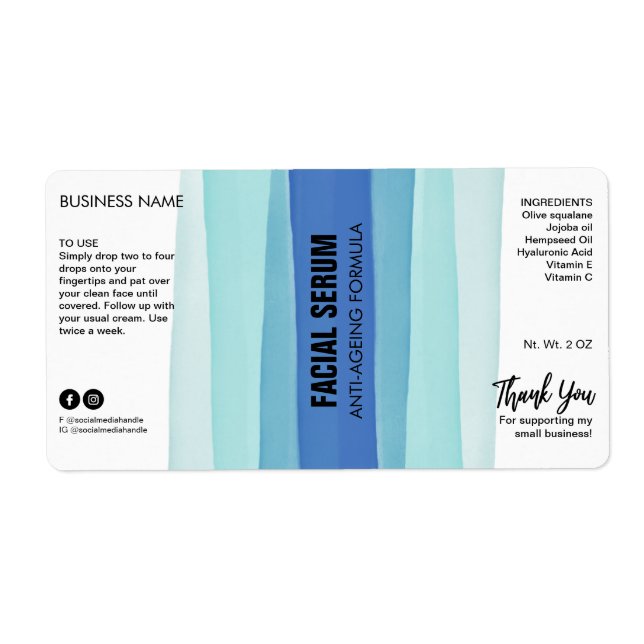 Striped Ink Blue Dropper Bottle Serum Labels (Front)