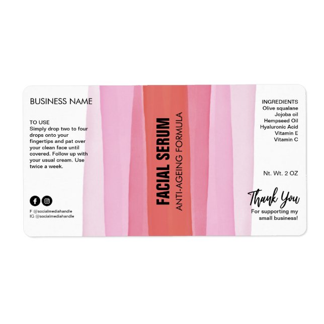 Striped Ink Pink Dropper Bottle Serum Labels (Front)