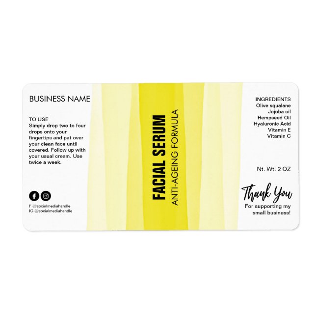 Striped Ink Yellow Dropper Bottle Serum Labels (Front)