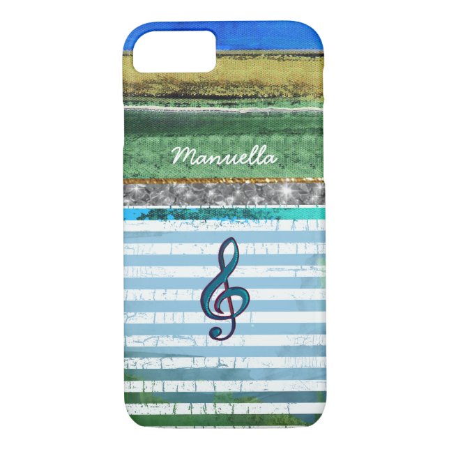 striped iPhone-6 with musical-note & personalised Case-Mate iPhone Case (Back)