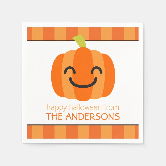 Striped Jack o Lantern Personalised Party Napkins (Front)