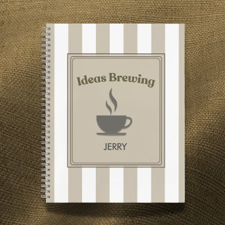 Striped Khaki & White "Ideas Brewing" Notebook