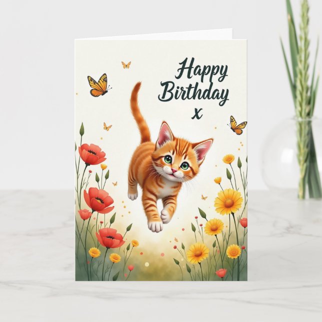 Striped Kitten Happy Day Card (Front)