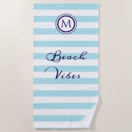Striped Light Blue and White Nautical Coastal Chic Beach Towel