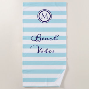 Striped Light Blue and White Nautical Coastal Chic Beach Towel