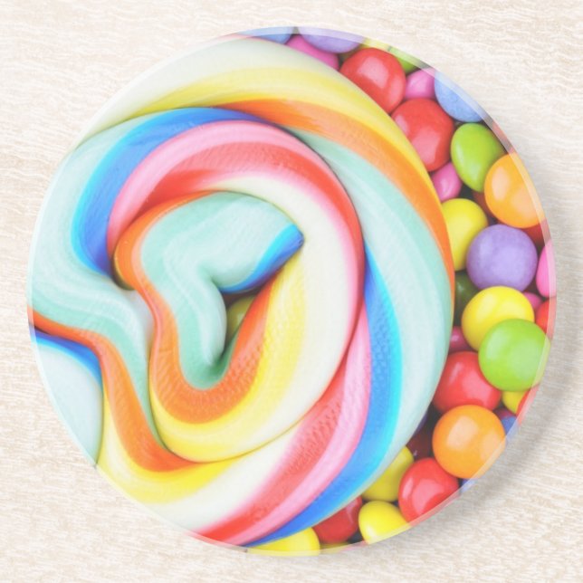Striped Lollipop And Multicolored Smarties Coaster (Front)