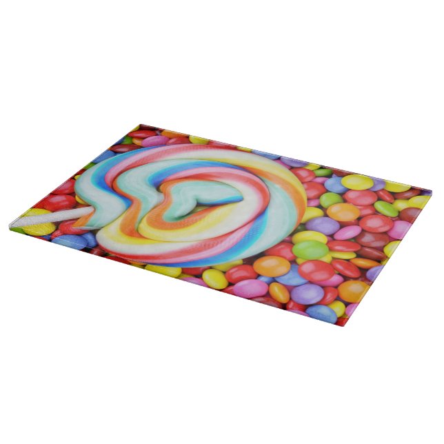 Striped Lollipop And Multicolored Smarties Cutting Board (Corner)