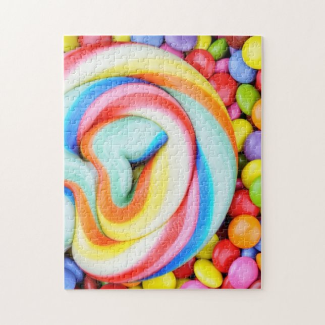 Striped Lollipop And Multicolored Smarties Jigsaw Puzzle (Vertical)