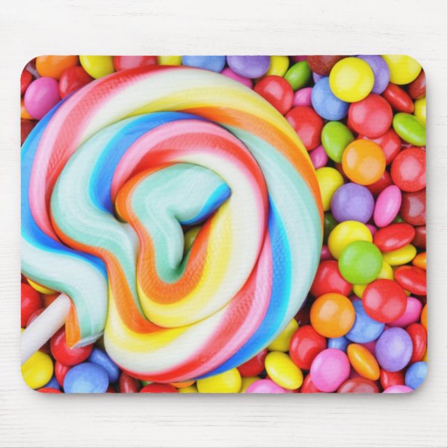 Striped Lollipop And Multicolored Smarties Mouse Pad (Front)