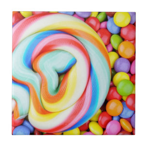 Striped Lollipop And Multicolored Smarties Tile