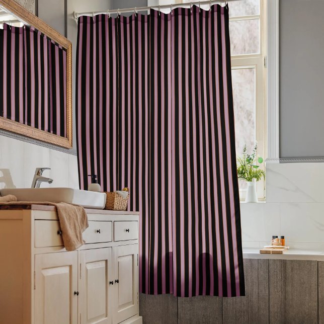 Striped Minimalist Black Pink Shower Curtain (Creator Uploaded)