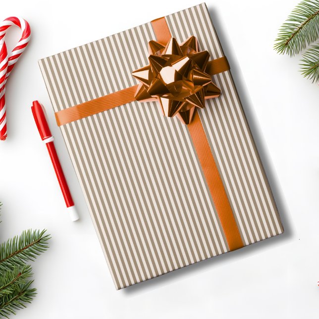 Striped Mocha Brown Cream Christmas Holiday  Wrapping Paper (Creator Uploaded)