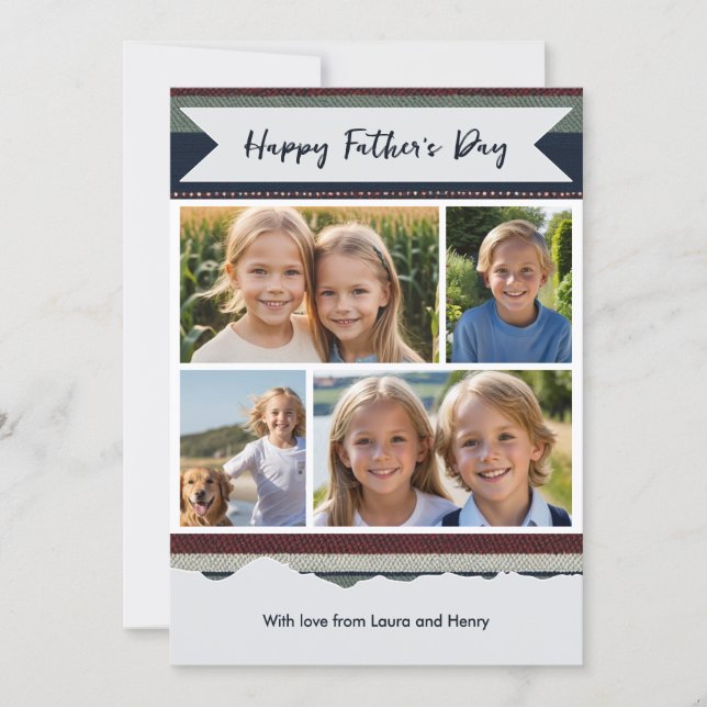 Striped Modern Father’s Day Custom Photo Collage Holiday Card (Front)