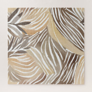 Striped Modern Neutral Beige Simple Jigsaw Puzzle