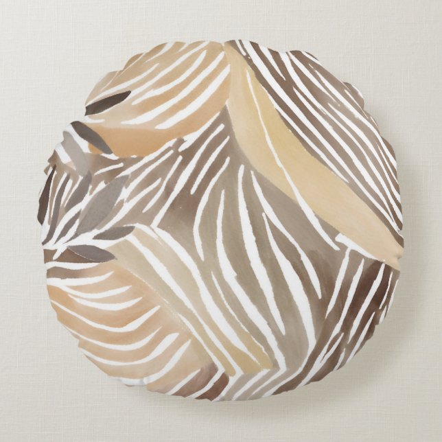 Striped Modern Neutral Beige Simple Round Cushion (Front)