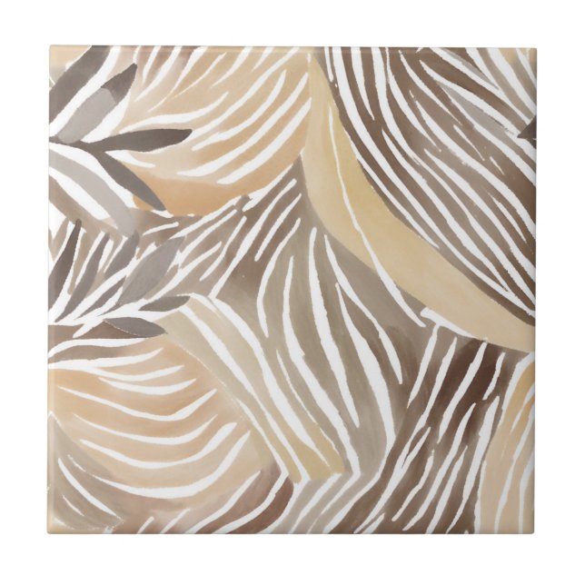 Striped Modern Neutral Beige Simple Tile (Front)