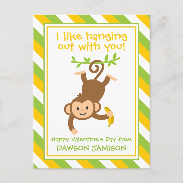 Striped Monkey Personalised Valentine's Cards (Front)