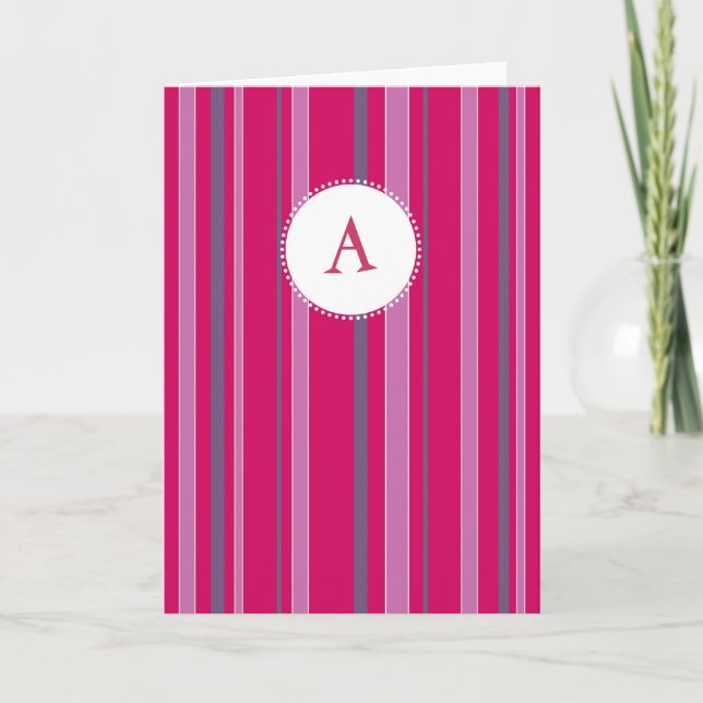 Striped Monogram - Fuschia & Purple Note Card (Front)