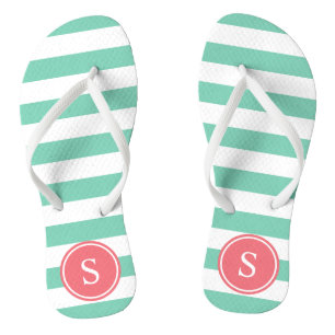 Striped Monogram in Coral & Sea Foam Jandals