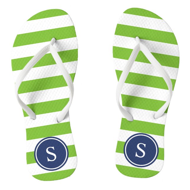 Striped Monogram in Navy & Lime Jandals (Footbed)