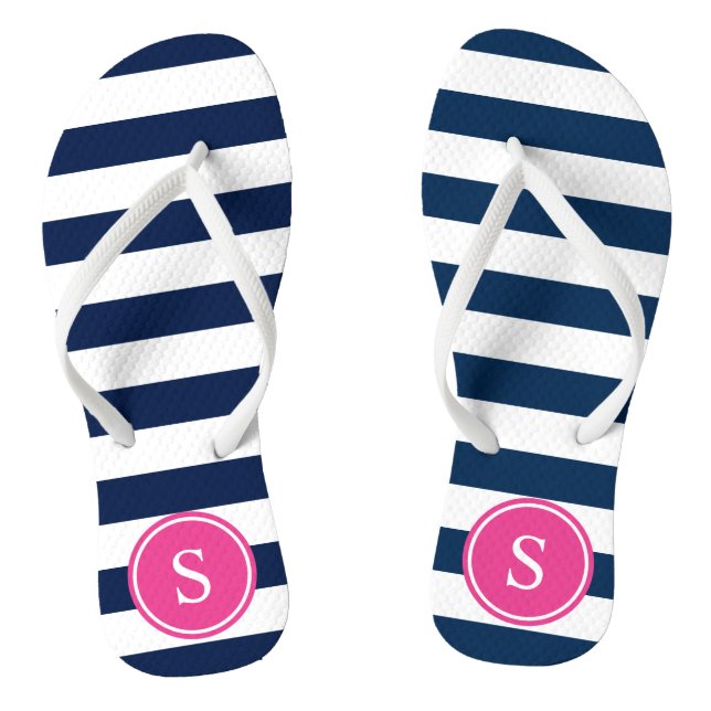 Striped Monogram in Navy & Pink Jandals (Footbed)