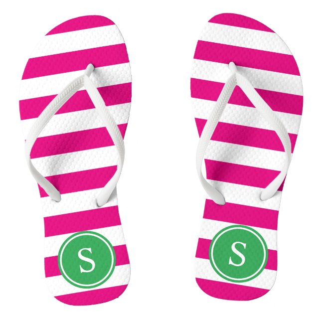 Striped Monogram in Pink & Green Jandals (Footbed)