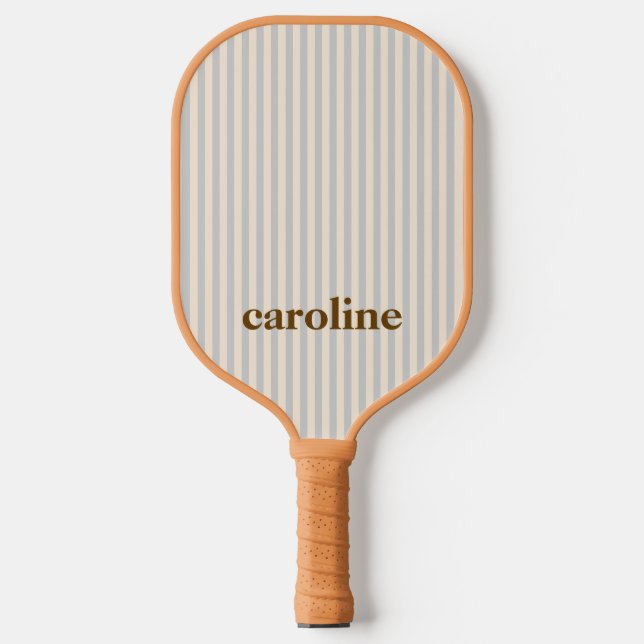 Striped Name Aesthetic Minimalist Preppy Neutral Pickleball Paddle (Front)