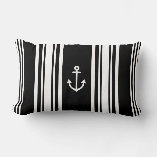 Striped Nautical Black Throw Pillow (Front)
