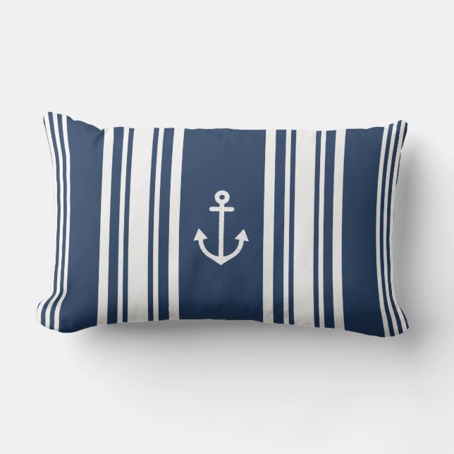 Striped Nautical Navy Throw Pillow (Front)