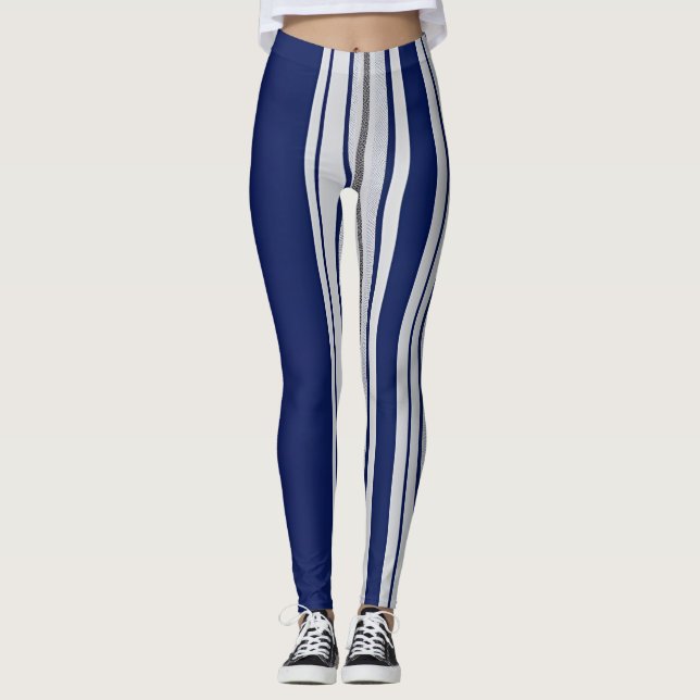 Striped Navy Blue and Gray Leggings (Front)