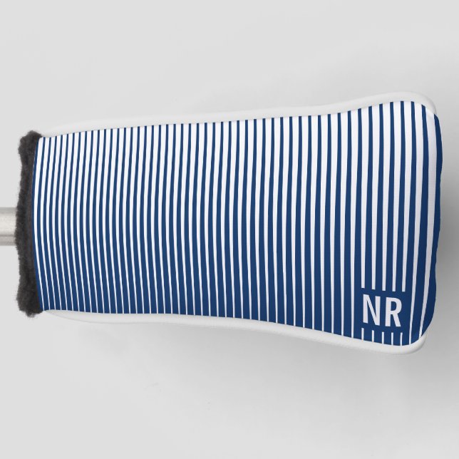   Striped Navy Blue & White Modern Abstract Custom Golf Head Cover (Front)