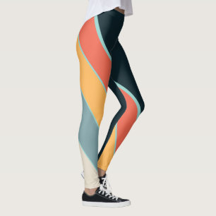 Striped Navy Blue yellow & pink vintage palette Leggings