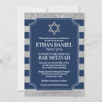 Striped Navy, Grey Bar Mitzvah Star of David