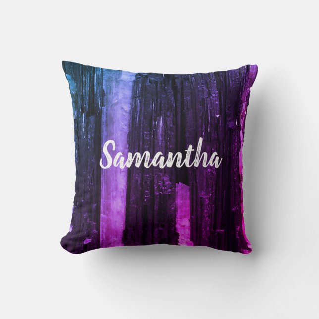 Striped Neon Pink and Purple Abstract Modern Cushion (Front)