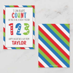 Striped Number Count Valentine's Classroom Cards
