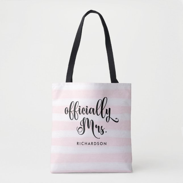 Striped Officially Mrs | New Bride Personalised Tote Bag (Front)
