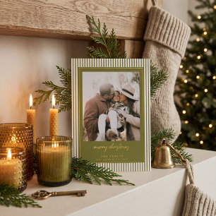 Striped Olive Green Merry Christmas Photo