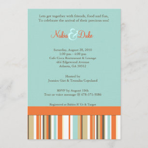 Striped orange and blue babyshower invitation
