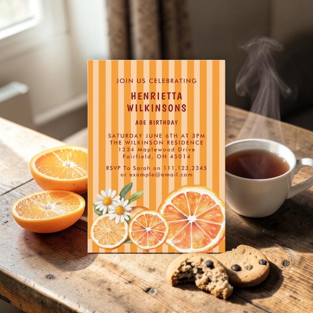 Striped Orange Blossom Birthday Party Invite (Creator Uploaded)