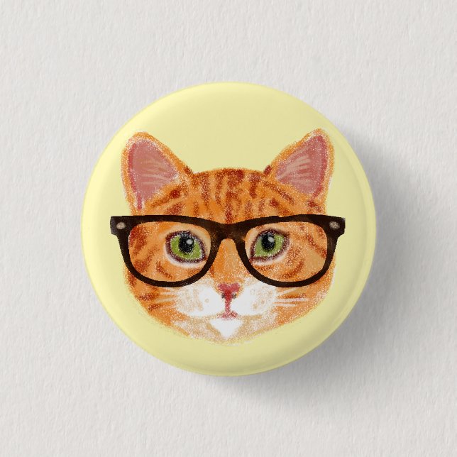 Striped Orange Hipster Cat Wearing Glasses 3 Cm Round Badge (Front)