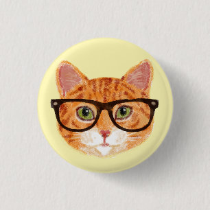 Striped Orange Hipster Cat Wearing Glasses 3 Cm Round Badge
