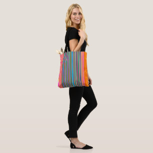 Striped Orange/Pink /Aqua > Colourful Tote Bag