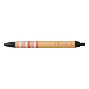 Striped Orange Pink Gold Stripes Add Your Name Black Ink Pen