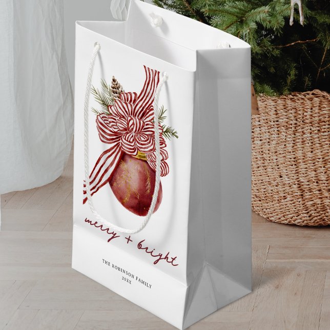 Striped Ornament Christmas Holiday Merry Bright Small Gift Bag (Creator Uploaded)