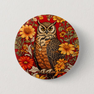 Striped Owl And Zinnia Flowers 6 Cm Round Badge