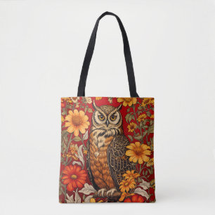 Striped Owl And Zinnia Flowers Tote Bag