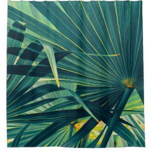 Striped Palm Leaf Toned Texture Shower Curtain