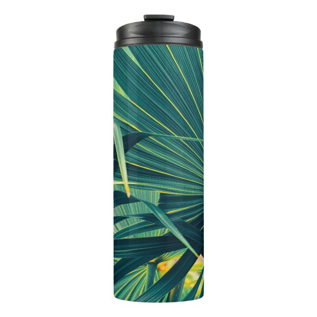 Striped Palm Leaf Toned Texture Thermal Tumbler (Front)