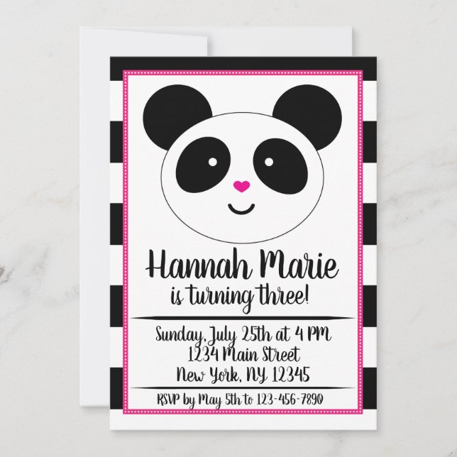 Striped Panda Party Birthday Invitation (Front)